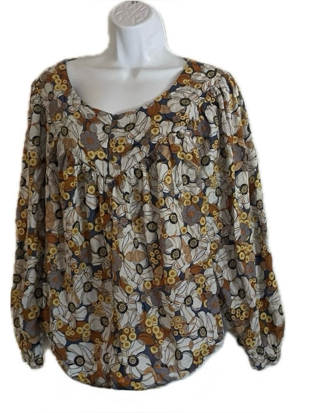 a.n.a Floral Peasant Tunic in Brown, Cream & Yellow